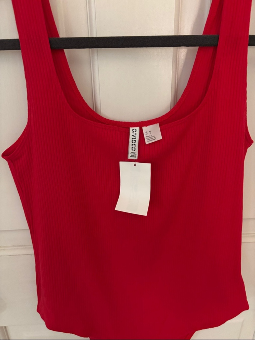 Divided Red Ribbed One-Piece Bodysuit - Picture 2 of 3